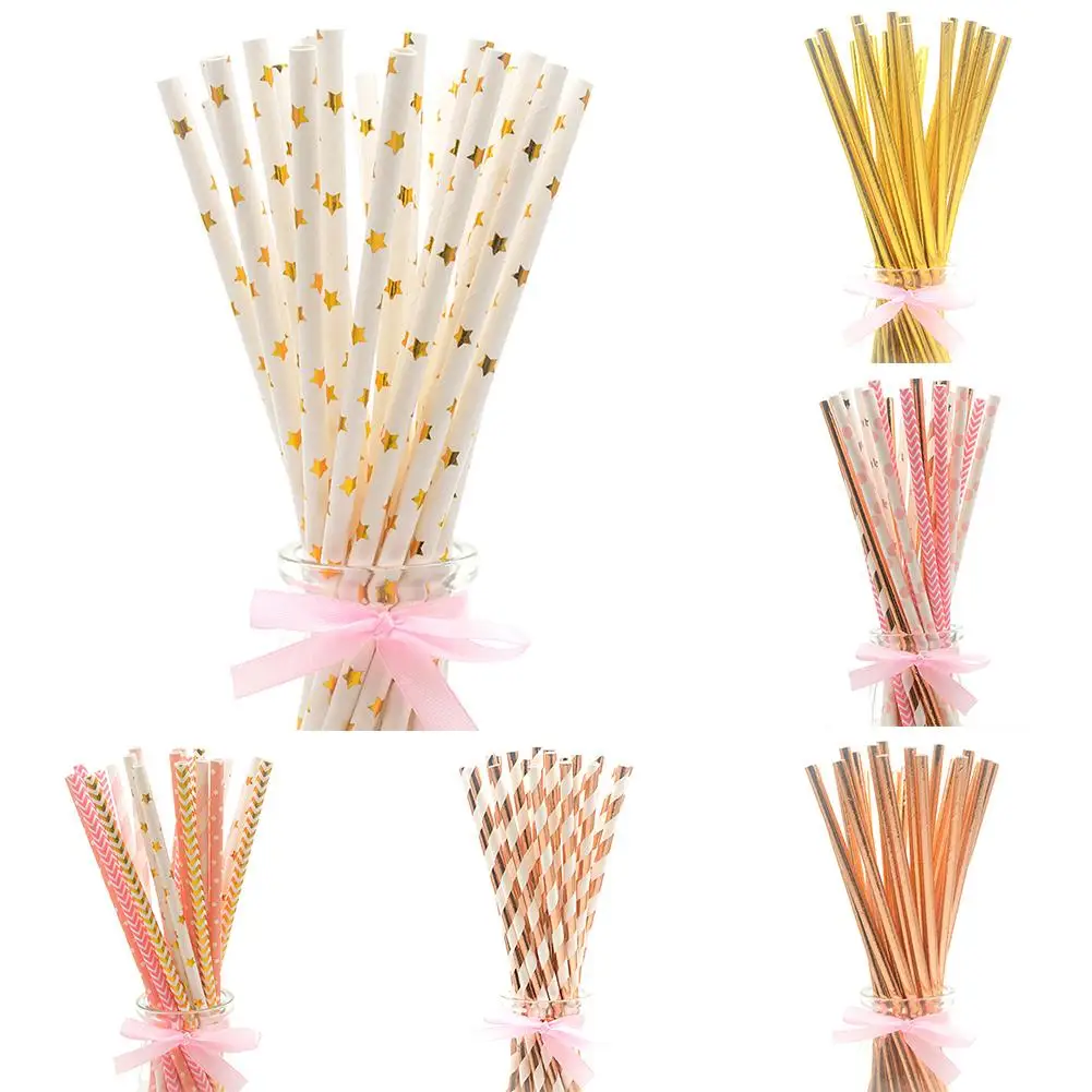 25Pcs Disposable Star Dot Stripe Paper Straws Kids Birthday Wedding Decoration | Дом и сад