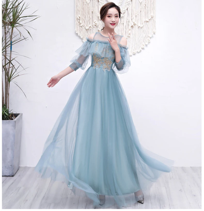 Длинное платье подружки невесты из тюля размера плюс Vestido Azul Marino элегантное