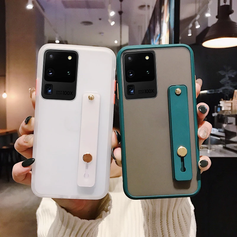 

Solid Color Phone Case For Huawei P40 Lite P30 P20 Mate 30 20 Pro Wrist Strap Soft Shockproof Bumper Clear Back Cover