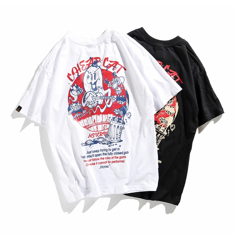 

2019 New Men and Women Personality Guitar Cat Print Short-sleeved T-shirt INS Super Hot Hip-hop Couple Half-sleeve T-shirt