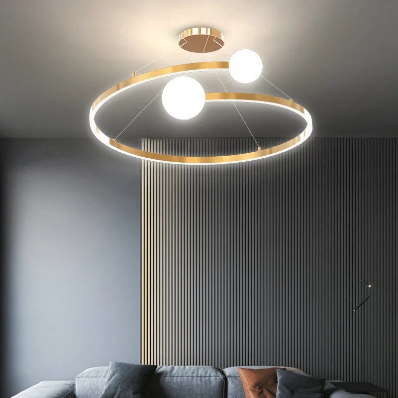 

Nordic Led Ceiling Light Ball Chandelier Ring Luxury Restaurant Curve Hallway Living Bedroom Lighting Modern Art Decor Gold Lamp
