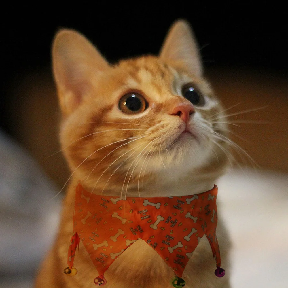 Оранжево-черный ошейник для домашних животных на Хэллоуин с колокольчиками