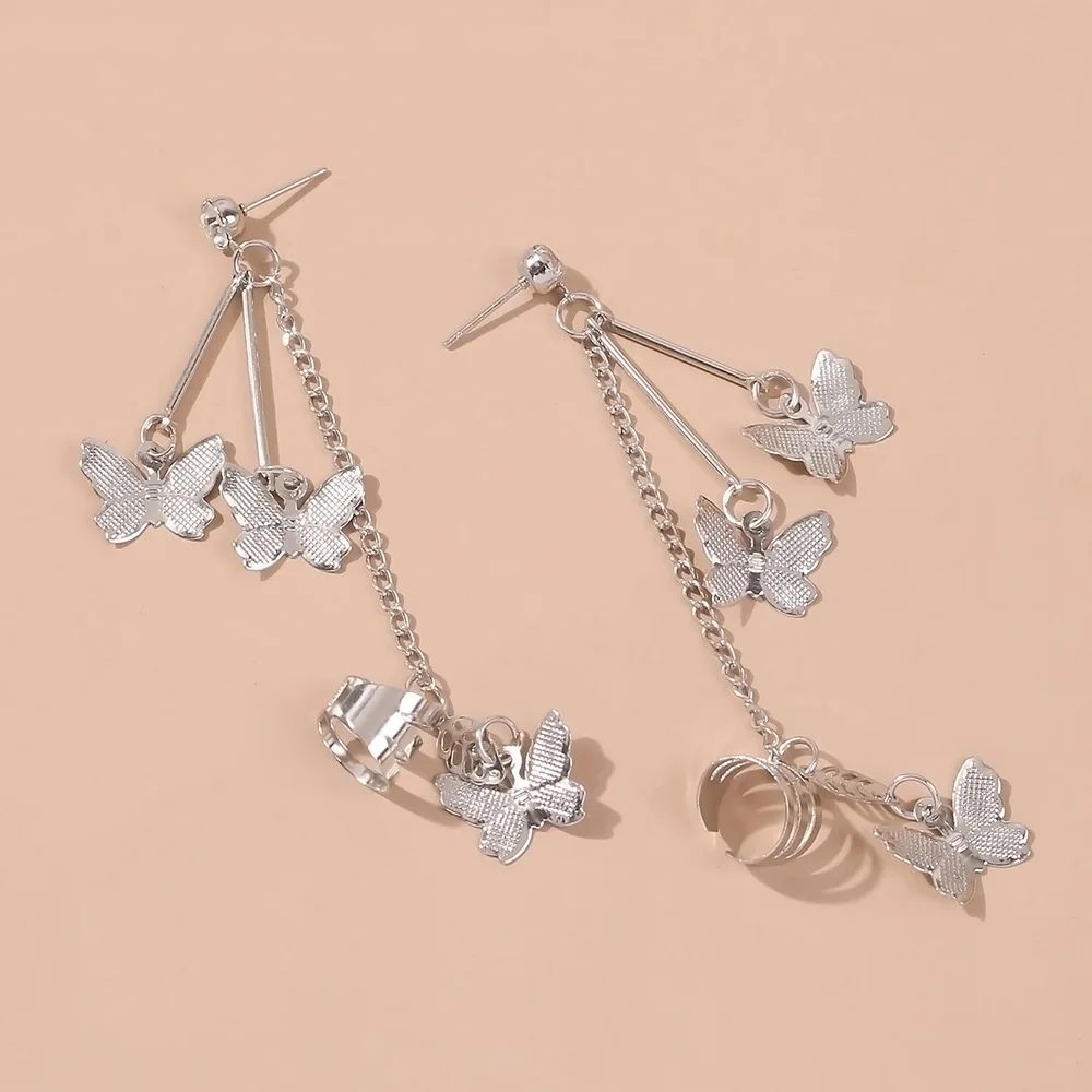 

Creative Fashion New Butterfly Tassel Chain Earrings Cool Punk Style Hip-hop Party Earrings Earrings for Women 2021