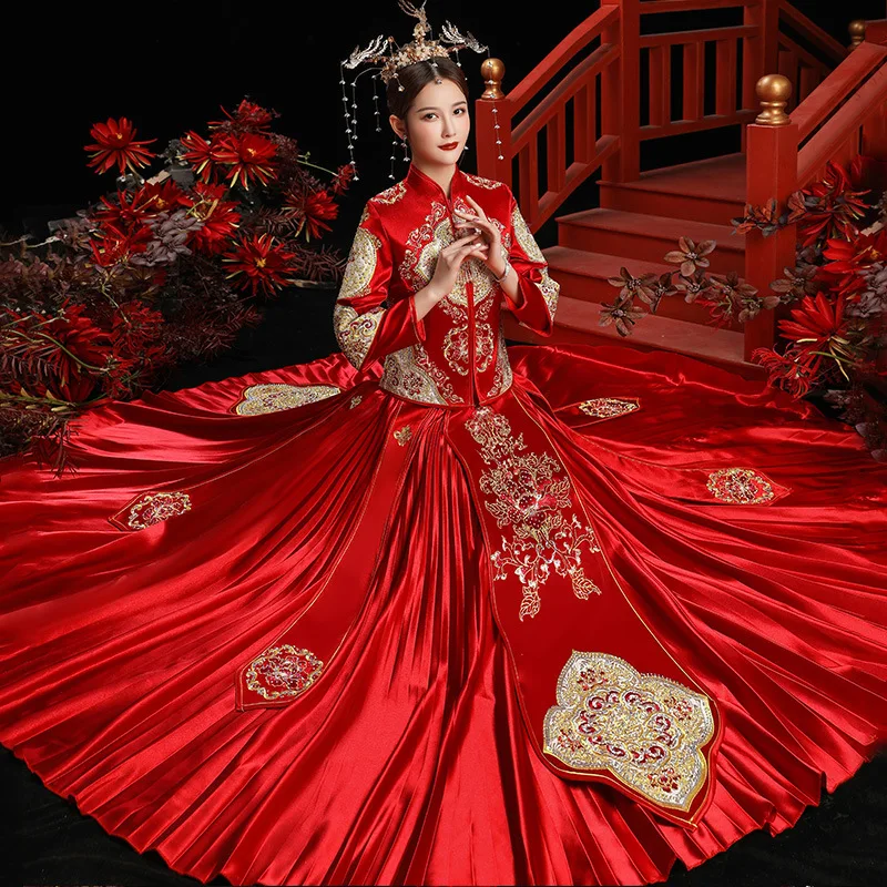 

Chinese Bride Wedding Dress Oriental Style Traditional Embroidery Marriage Dresses Chinese Modern Cheongsam Red Qipao