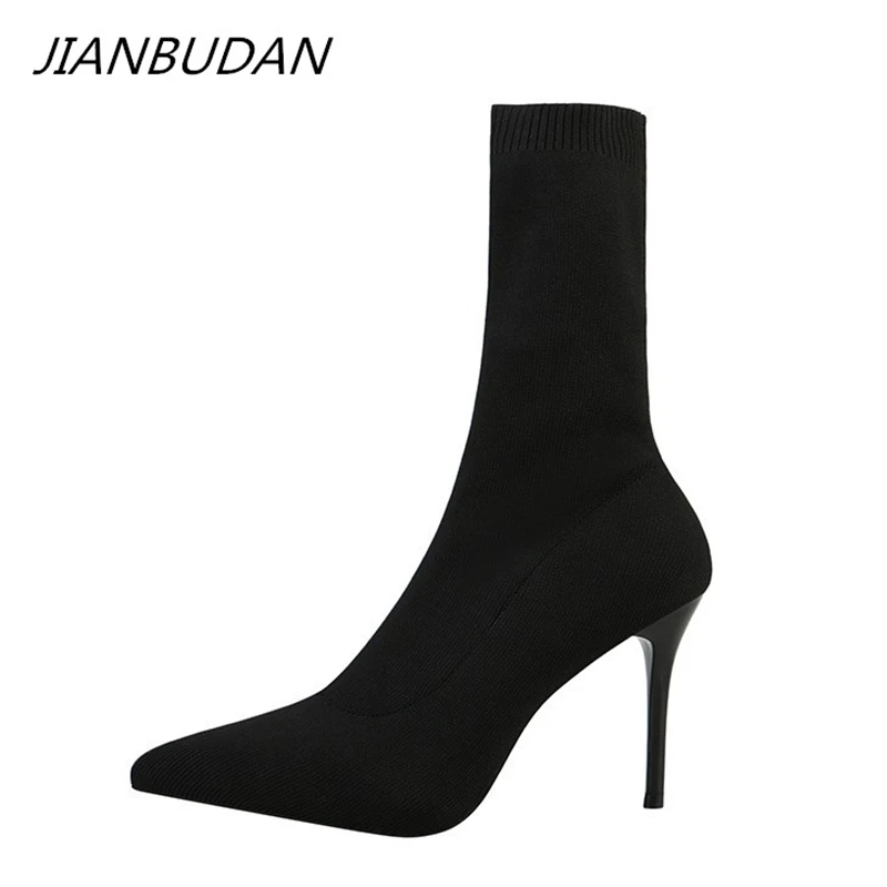 

JIANBUDAN Spring Autumn High Heels Women's boots Stretch boots Thin Heels Pointed Toe Sexy Ankle boots Women Business pumps