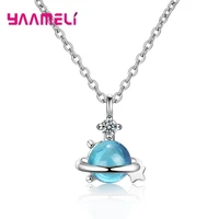925 sterling silver necklace for women student decoration jewelry blue african crystal earth and star charming pendantchain