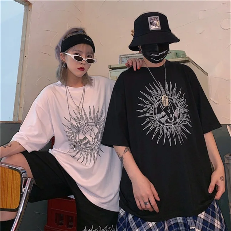 

Anti Wrinkle and No Pilling Summer Wear New Korean Version of Harajuku BF Harbor Wind Sun Funny Couple's T-shirt Women's Trend