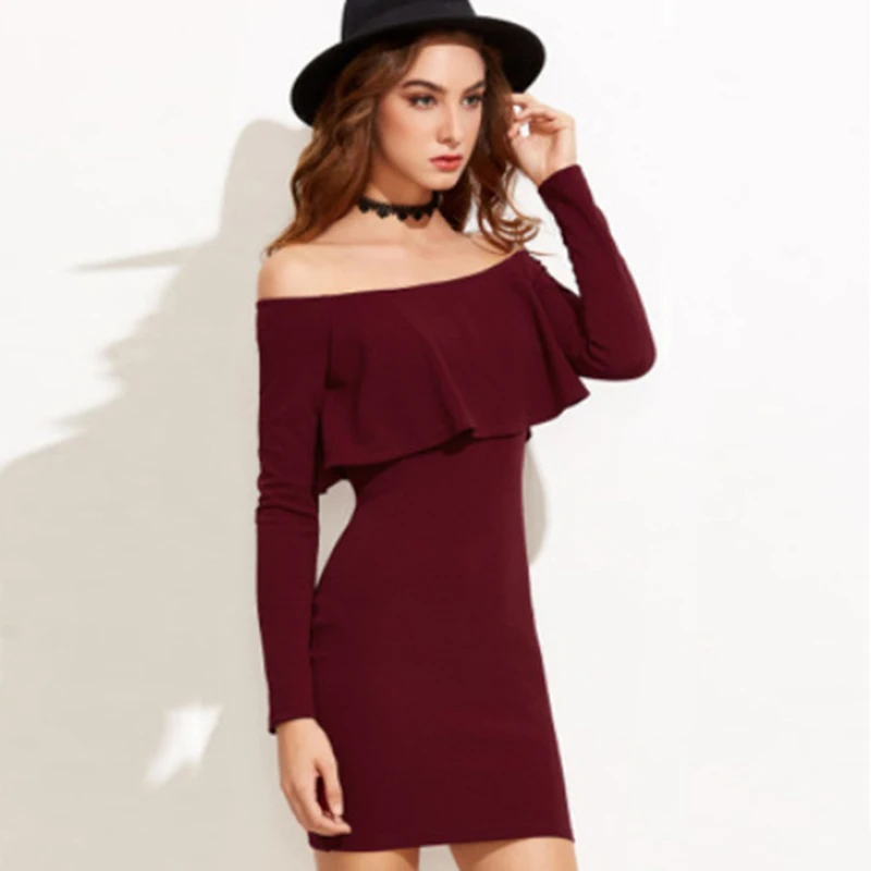 Модные женские осенние платья с длинным рукавом мини платье сексуальное