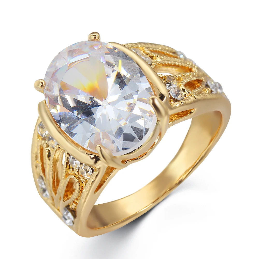 Женское Обручальное кольцо с овальным прозрачным большим цирконом классическое