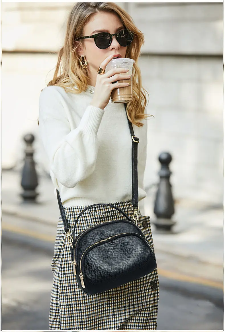 

Женская сумка через плечо из натуральной кожи, с двойной молнией