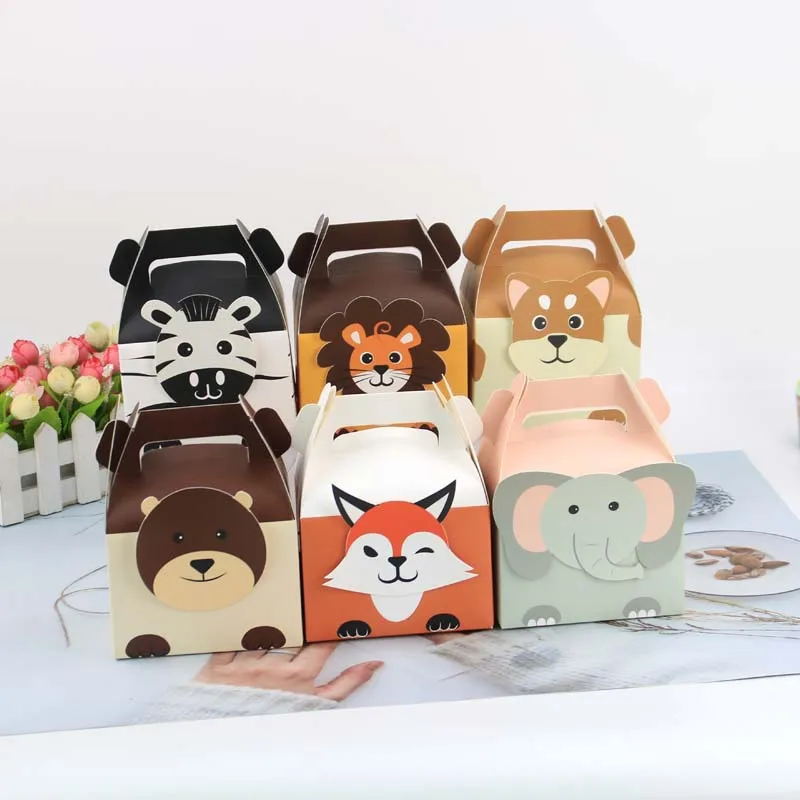

6PCS Animals Bags Treat Kids or Guests Dragee Gift Bag with Handle Jungle Safari Box Candy Packing Birthday Party Favors
