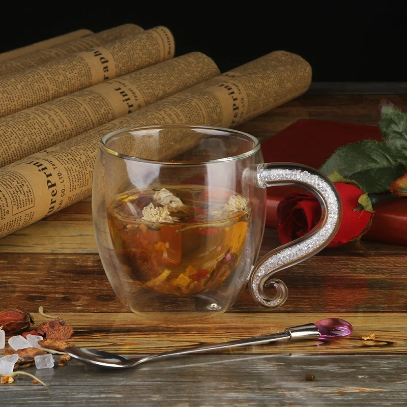 Кружка для кофе стеклянная чашка с кристаллами роскошная двухслойная молока чая