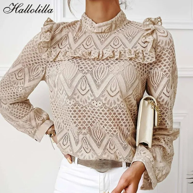 

Осенняя блузка, рубашка, женские кружевные блузки, модные женские топы, футболка в стиле Харадзюку, повседневная женская футболка, блузки, ж...