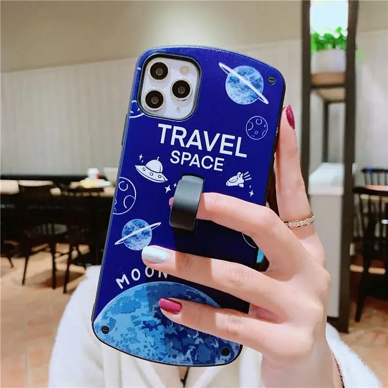 

Cartoon Plane Universe Star Phone Case for iPhone 12 Pro mini 11 Pro Max XR XS Max X 6 7 8 Plus SE 2020 Hide Ring Stand Cover