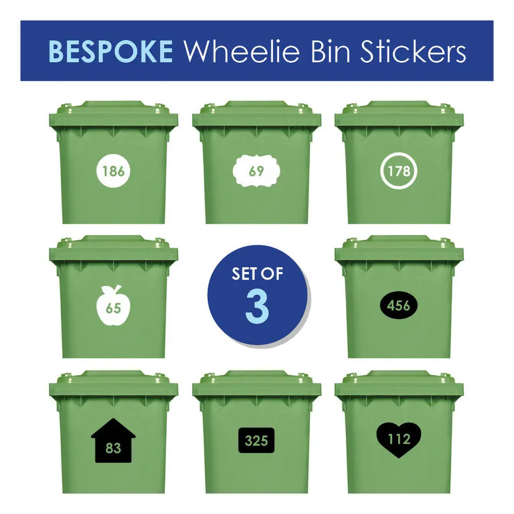 3 x Wheelie Bin Number Stickers Custom Dustbin House Graphic Adhesive Decal number stickers high quality | Обустройство дома