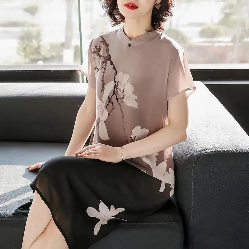 

Chiffon dress 2021 spring and summer fashion women's temperament casual dress noble mid-length over the knee