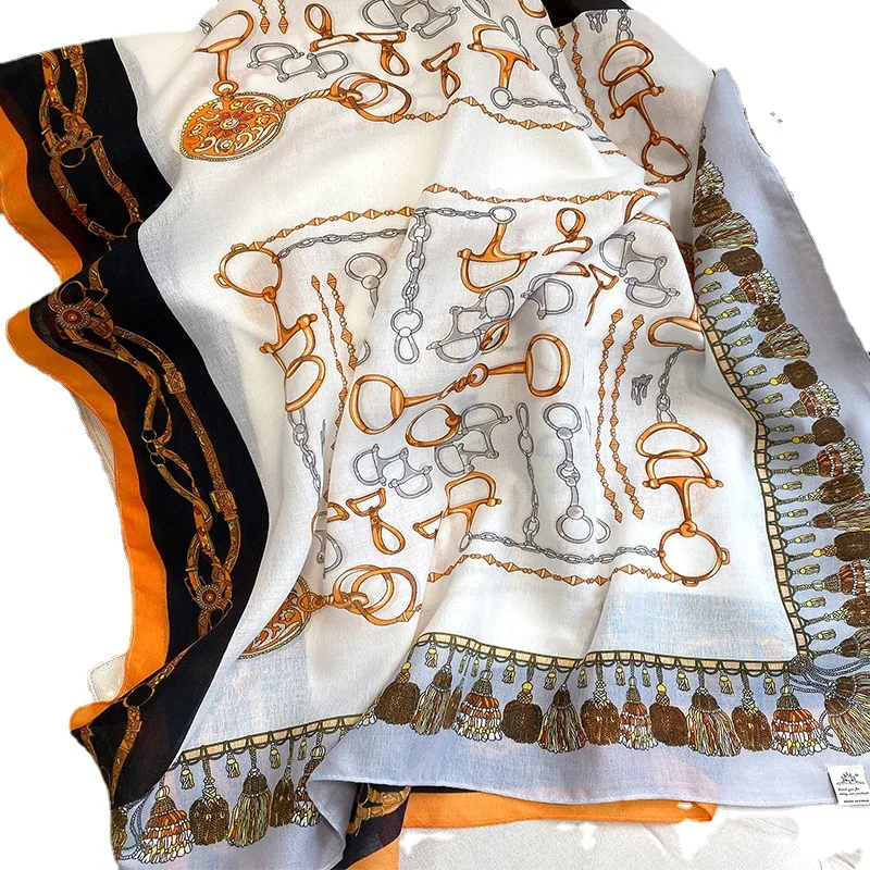 

2021 Spring New Chain Scarf Women Warm Cotton Scarfs Dual-use Big Shawls Pashmina Autumn Female Bandana Stole Hijab Neck Scarves