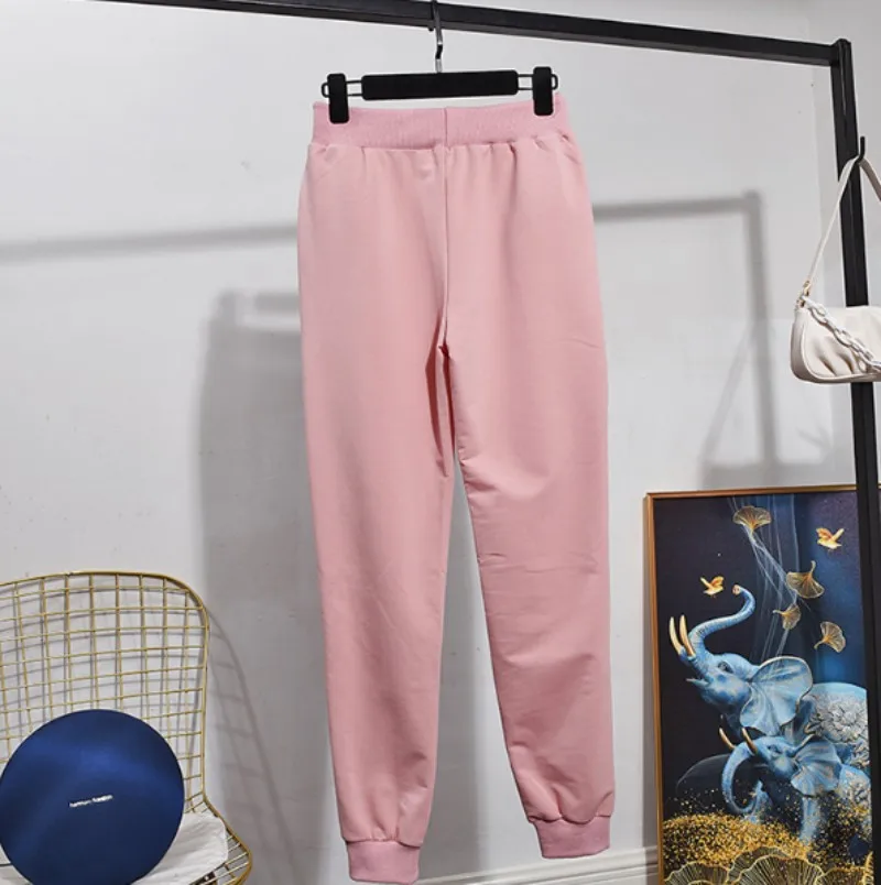 

New Elegant Hooded Sports Suit Women Autumn Winter Fashion Drop-Shoulder Sequin Casual Drawstring Pant Two-Piece Sets Streetwear