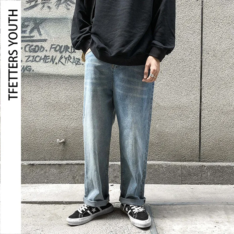

TFETTERS Brand Summer Vintage Jeans Fashion Japanese Mid Straight Loose Wide Leg Trousers New Wash Moustache Effect Mens Jeans
