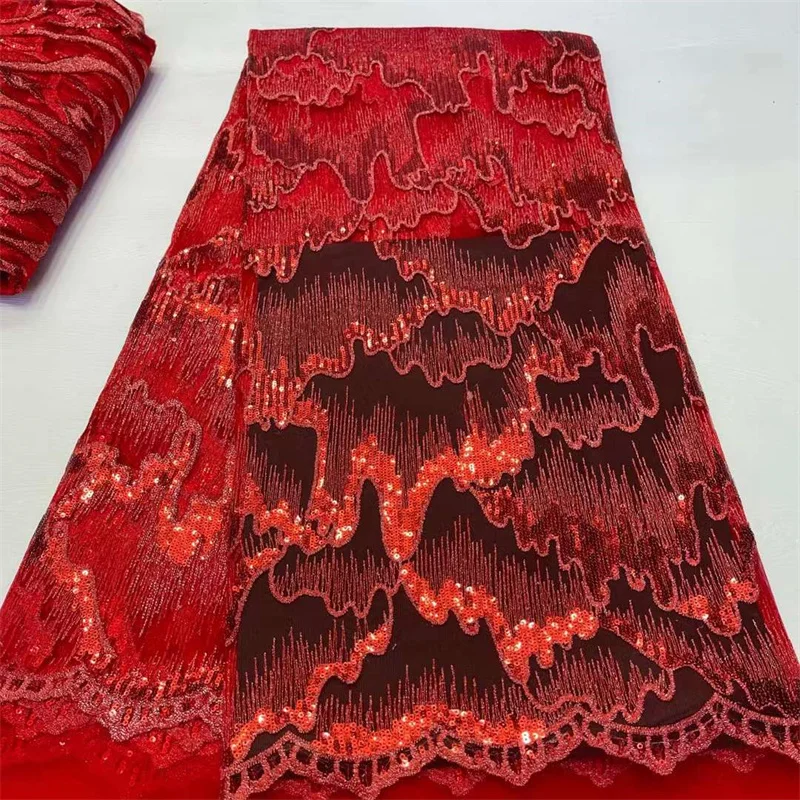 New Design African Mesh Lace Fabric 2022 High Quality Sequins Nigerian Tulle Lace Fabrics For Party Women 5Yards Colorful Dress