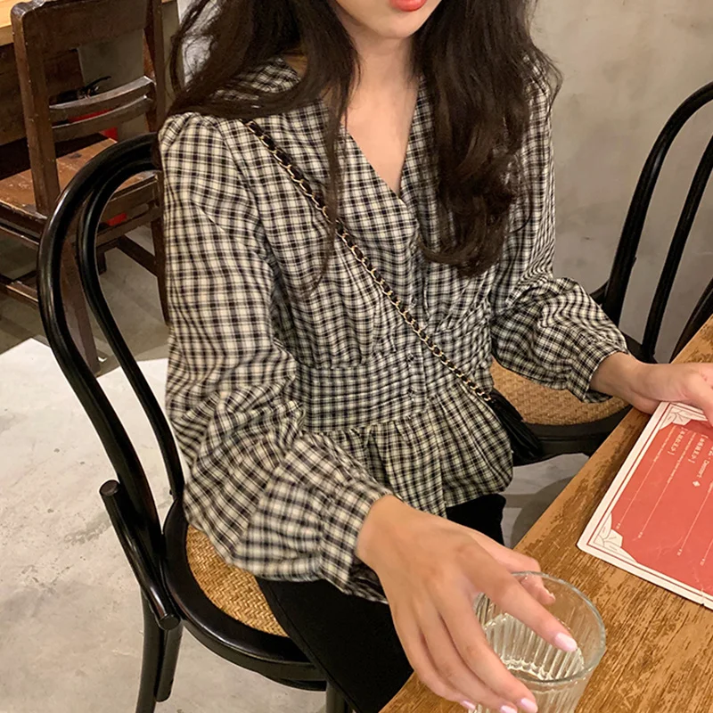 Блузка Женская Осенняя в клетку с длинным рукавом | одежда