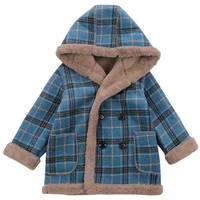 Boy Hoodies Winter Autumn 2T-14T Thick Warm Plaid Fleece Kids Coat Long Sleeves Single Breasted Casual Clothes