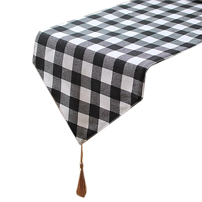 

Черно-белая скатерть из хлопка и льна в стиле буйвола для кухни/обеденного стола (12x72 дюйма)