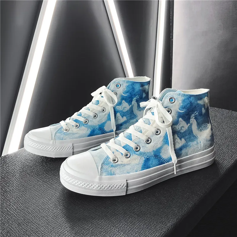 

2021 New Korean Trend Board Shoes Men Street Shooting Hand-painted High-top Sports Sneakers Men Graffiti Casual Canvas Shoes Men