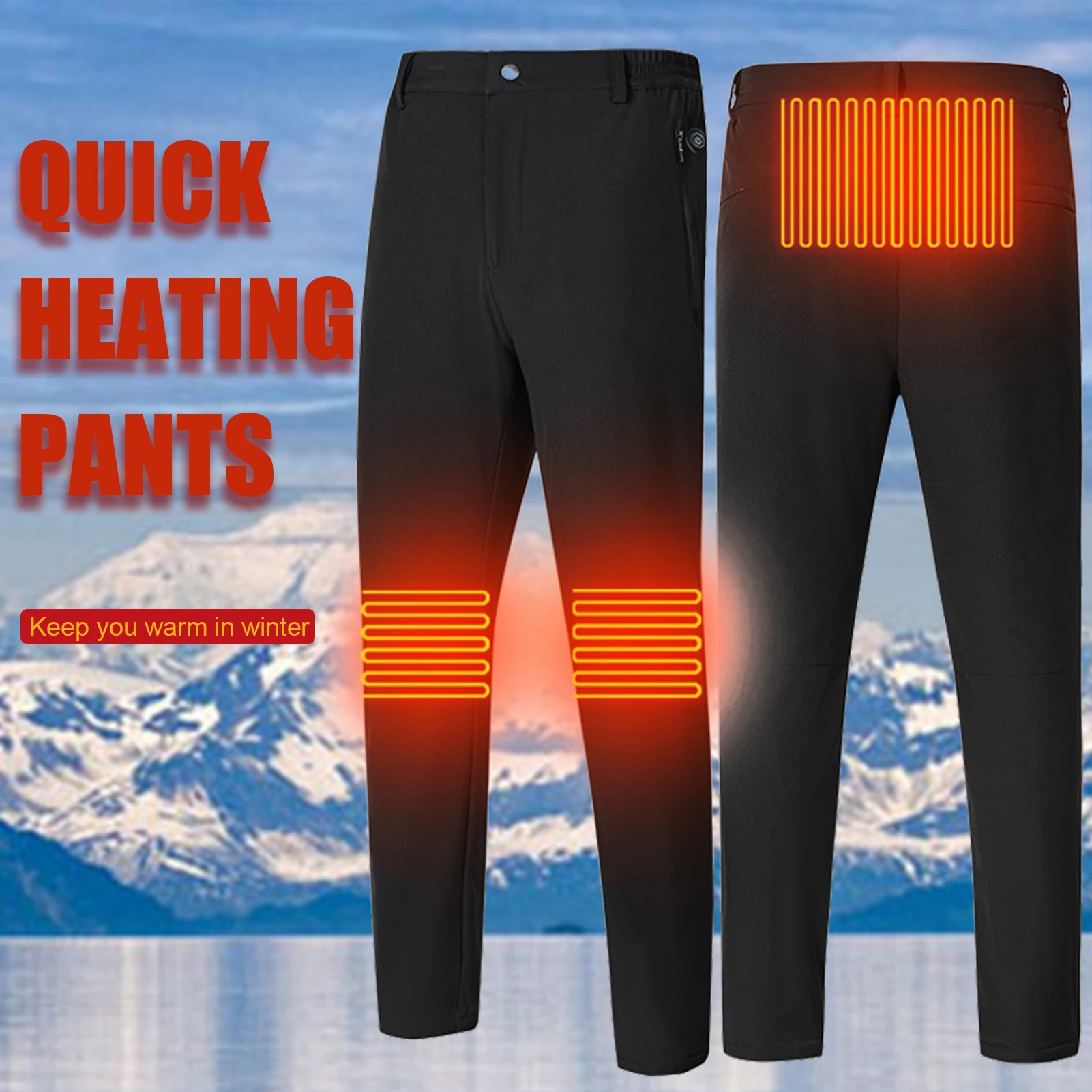 

Брюки мужские зимние с подогревом, теплые дышащие брюки с USB-зарядкой, на молнии, с карманами, для велоспорта, походов, лыж, активного отдыха