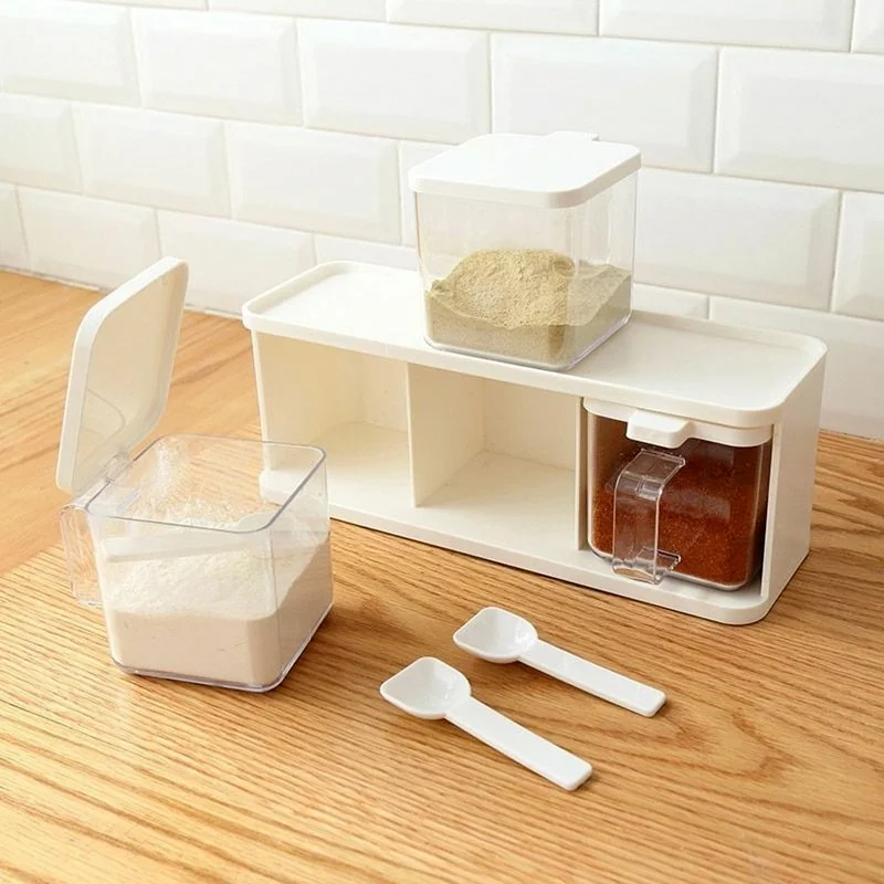 Kitchen Pull Type Seasoning Box with Handle Japanese Spoon Storage Vertical and Horizontal Bottle |