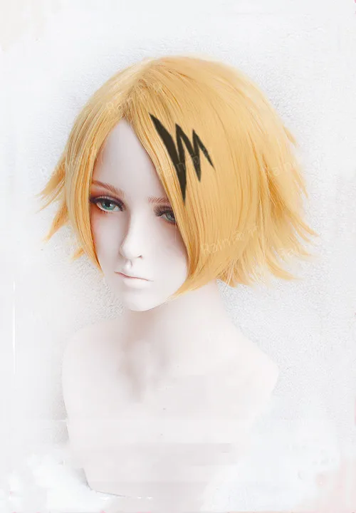 Аниме My Hero Academy Denki Kaminari Короткие Золотые термостойкие синтетические парики для