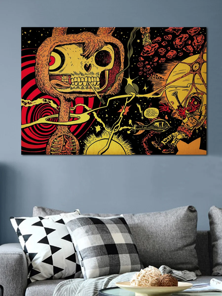 Кролик череп внутри космоса корабль мексиканские астероиды звезды солнце