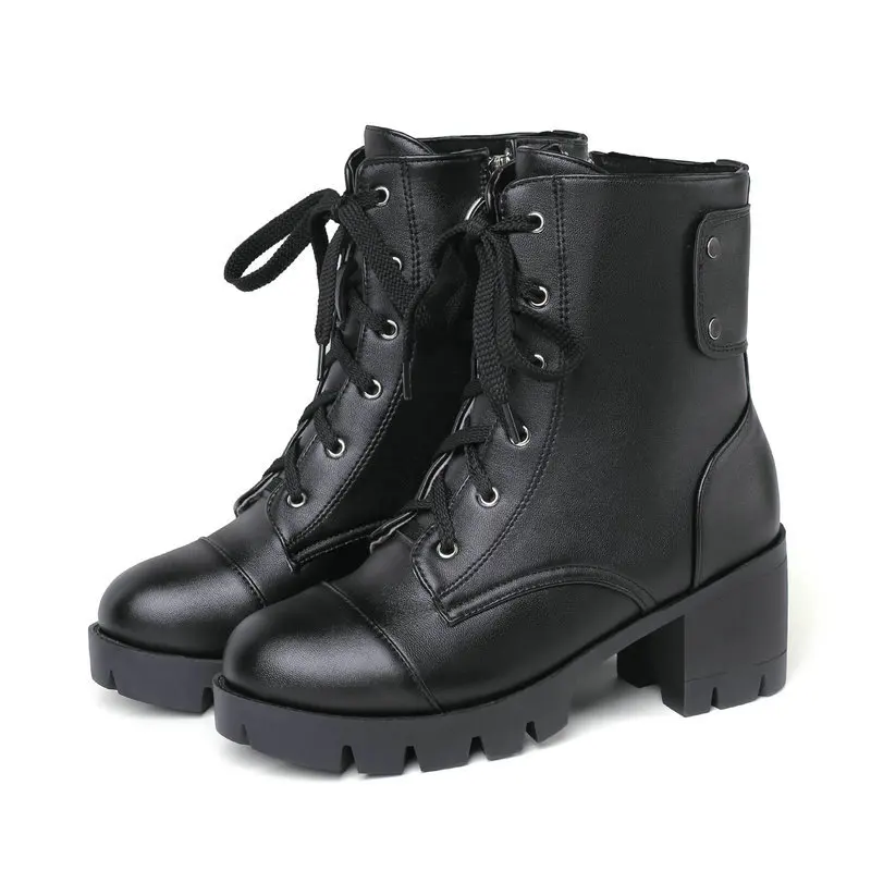 Женские ботильоны на молнии QUTAA черные ботинки из искусственной кожи высоком