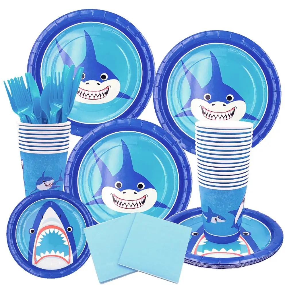 Милые акулы принадлежности для тематической вечеринки Дети День рождения