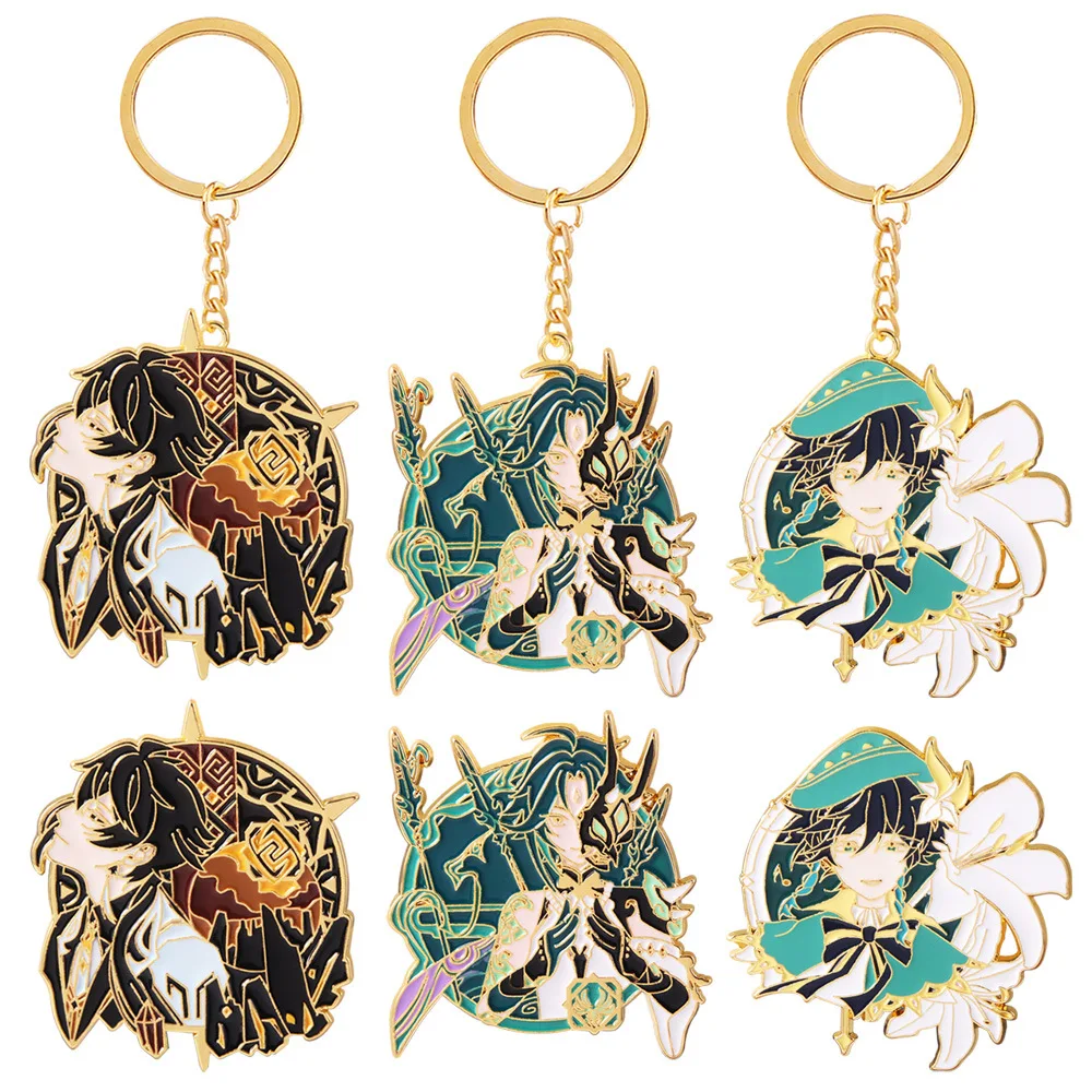 

Hot Game Genshin Impact Barbatos Morax keychains Metal key ring badge Fashion Cosplay Pendant Gift Accessories