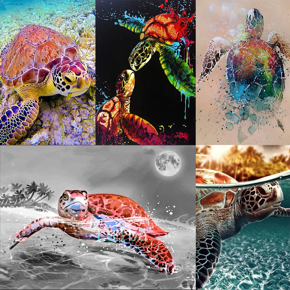 

DIY Diamond Mosaic Animal Sea Turtle Black White Art Needlework Full Square Diamond Painting Cross Stitch Diamond Crystal Art