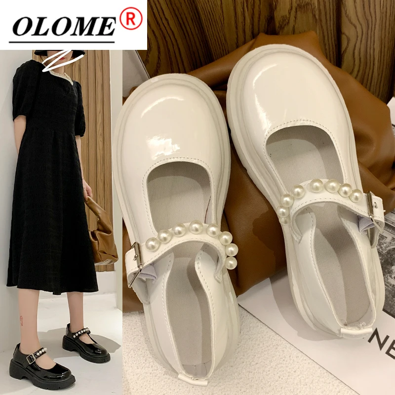 

Thick Heel Platform Pearl Buckle Mary Jane Shoes Female Round Toe Female High Heel Platform Shoes Sweet Loli Shoes Lolita Shoes