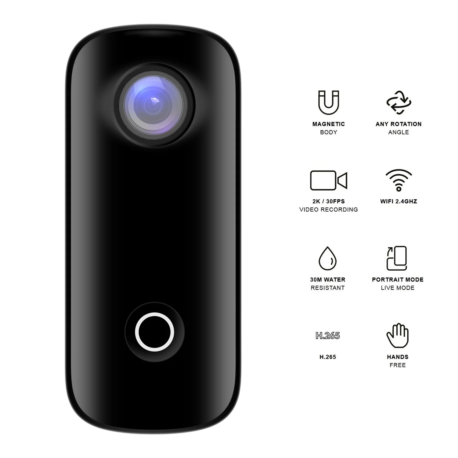 

C100+ Mini Action Camera 2K 30fps Video Digital Camera H.265 WiFi Connection with Waterproof Case Back Clip Lanyard