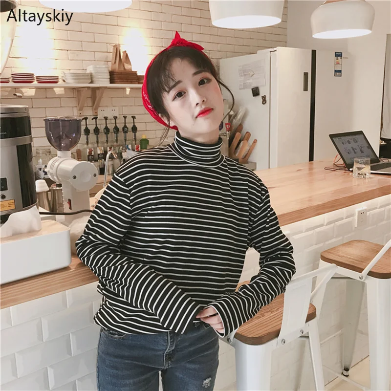 

Женские футболки в полоску в стиле ретро, модные, универсальные, высокое качество, осень 2020, женские, в Корейском стиле, свободные, для студен...