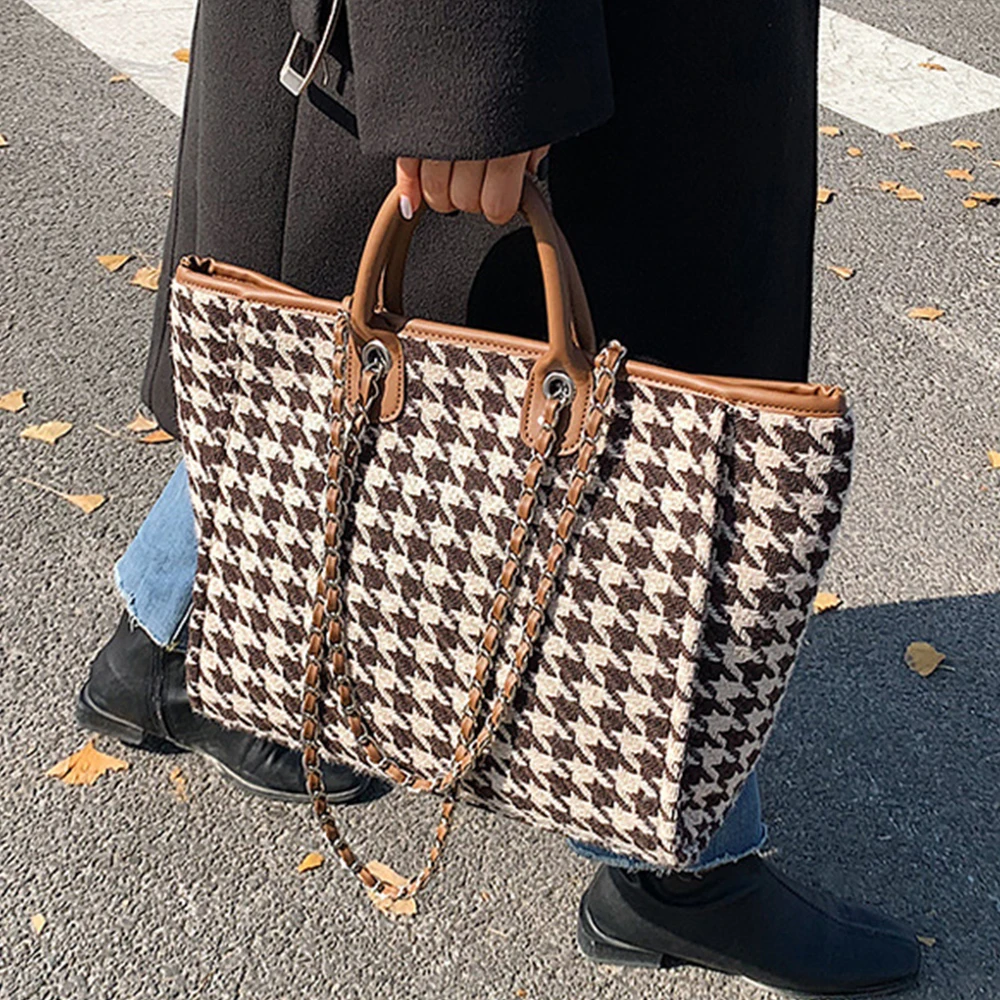 

Luxury Houndstooth Tote Women Handbags Overlarge Canvas Shoulder Bags for Women 2022 Lady Big Shopper Purse Chains Crossbody Bag