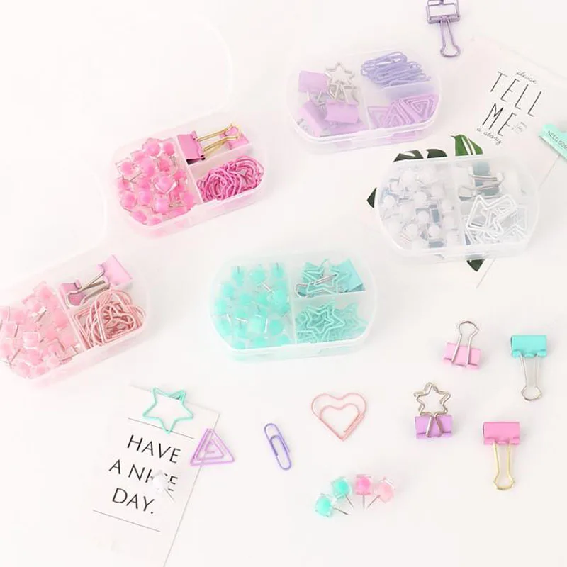 

1 Set Coloful Binder Clips Push Pins Paper Clip Stationery Combination Set Photo Memo Ticket Clips School Office Supplies