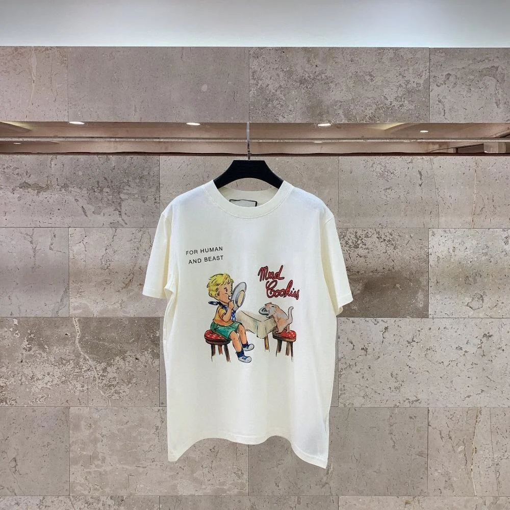 

Summer Brand 2021 New Fashion Cotton Loose O-Neck Short Sleeve Cookies Cat Boy Eat Printing T-Shirt For Women‘s’ Tops 30545