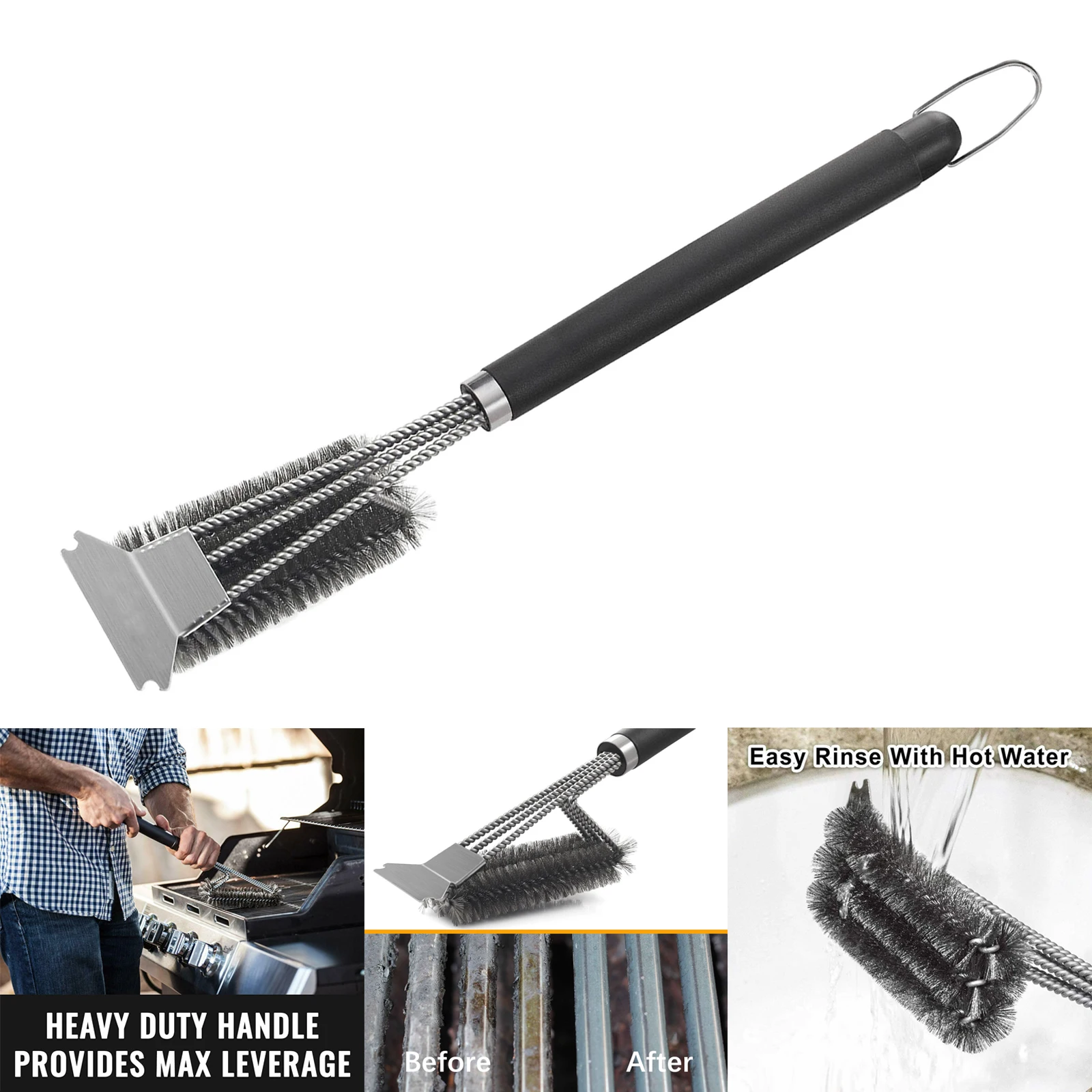 

Premium Grill Brush Attached Scraper Sturdy Long BBQ Brush Kitchen Accs