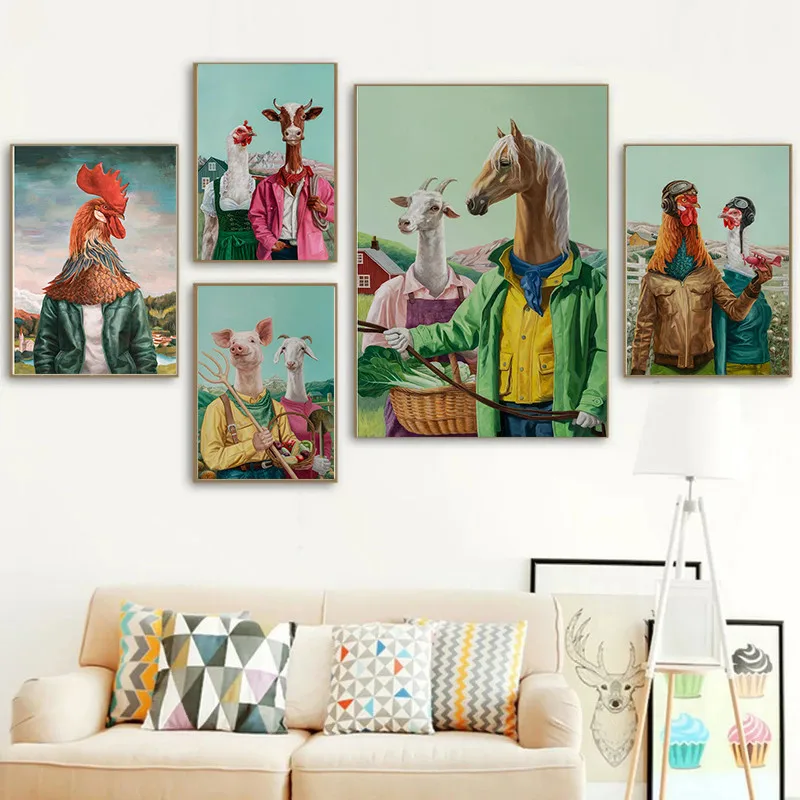 

Canvas Printings Pilot Chicken Farmer Sheep Abstract Art Animal Poster Living Room Decoration Waterproof Ink Unframed HD Picture