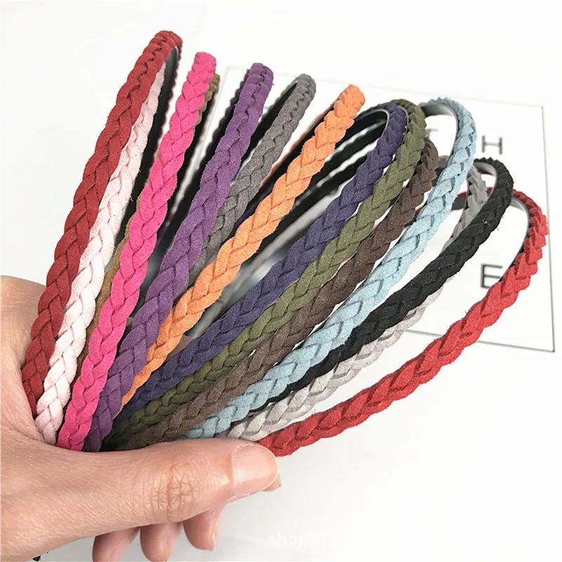 

12 Color Braided Twist Leather Hairband Handmade 5mm Solid Thin Headband Bohemian Headwrap Hair Accessories For Women Girls