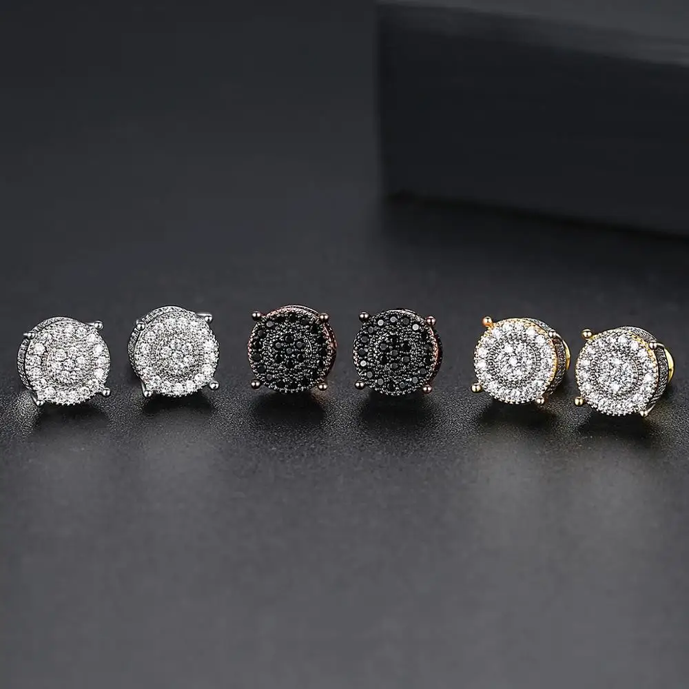 

1 Iced Out Gold AAA Cubic Zirconia Stud Earrings Black White Stone Earrings Korean Fashion Hip Hop Jewelry Gift for Women Men