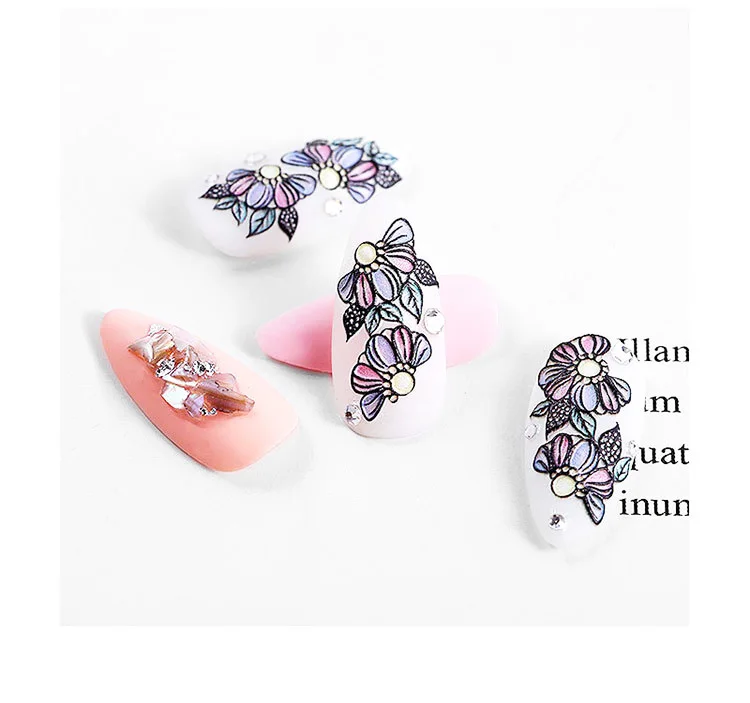 

2020 DIY Acrylic Engraved Flower Nail Sticker Embossed Leave Cartoon Animals Water Decals Empaistic Nail Water Slide Decal Z0286