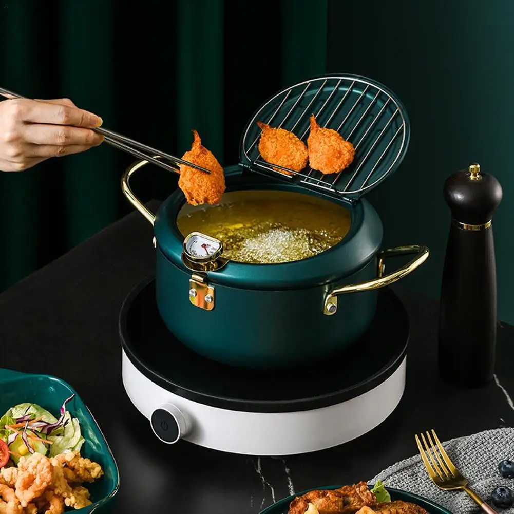 

304 Стальная японская фритюрница Tempura с крышкой термометр с фильтром 20 см фритюрница портативная фритюрница