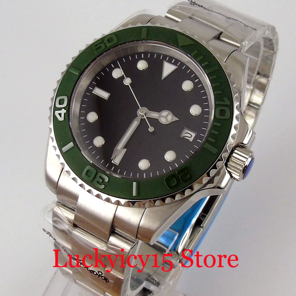 BLIGER Steel Automatic Men Watch NH35A PT5000 Movement Nologo Blue Luminous Dial Oyster Bracelet Sapphire Crystal Steel Back