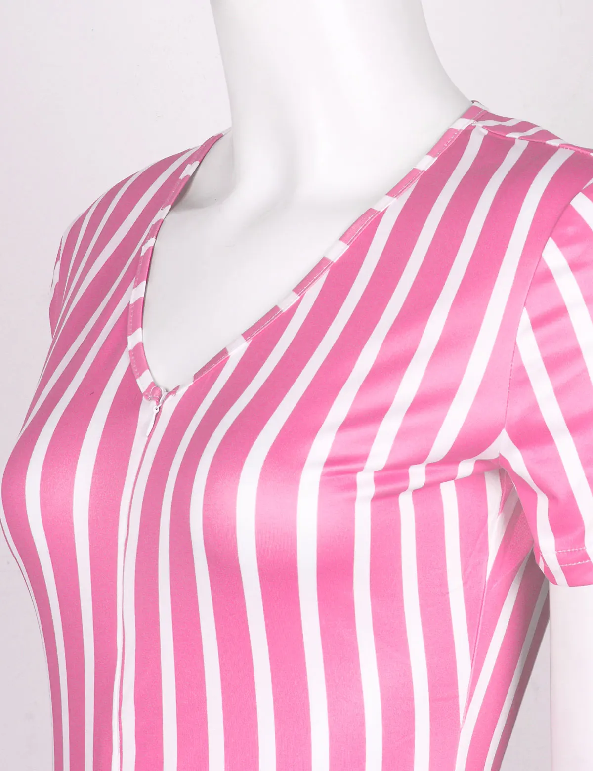 

Women Female Rompers Jumpsuit Deep V-neck Short Sleeves Striped Bodycon Jumpsuit Short Romper Summer Leotard Bodysuit Playsuits